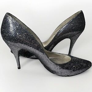 Stuart Weitzman Heels Pointed Toe Pumps Sparkle Glitter Bridal Glam Leather 8.5B